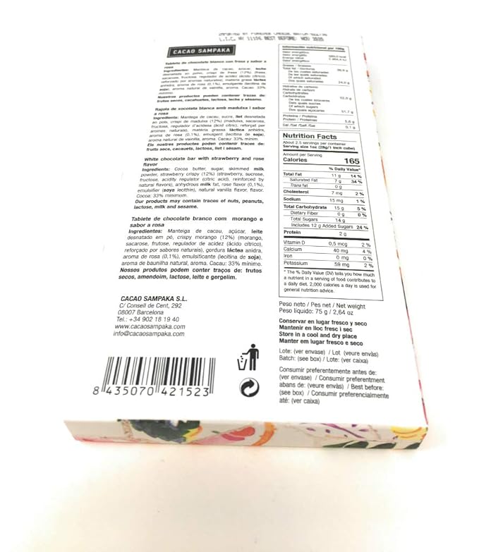 Cacao Sampaka Roses And Strawberries Chocolate Bar 2.64 Oz