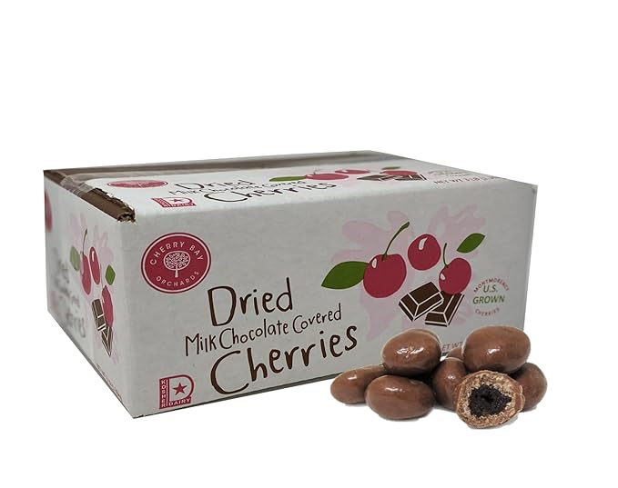 Cherry Bay Orchards Milk Chocolate Covered Cherries (3 lb Bulk Box) - Natural Dried Tart Montmorency Cherries - 100% Domestic Grower Owned Preservative Free No Added Color Kosher Certified