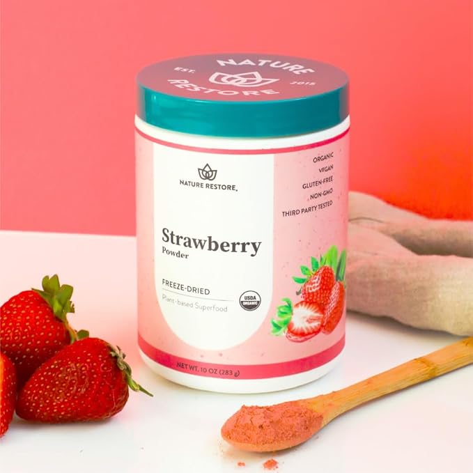 Nature Restore USDA Certified Organic Freeze Dried Strawberry Powder 10 Ounces Non GMO Gluten Free Vegan