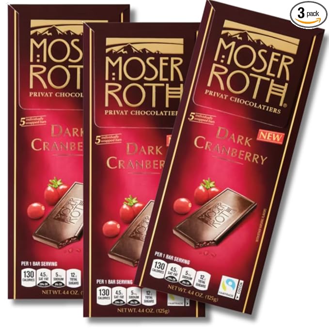 3 Pack – Dark Chocolate Cranberry Bars 5 Individually Wrapped Mini Bars Each – Rich Gourmet Dark Chocolate with Tart Cranberries – Perfect Snack or Gift