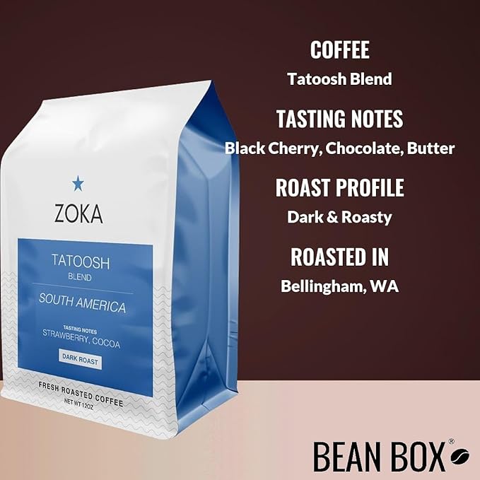 Tatoosh Blend - Roasted by Zoka Coffee - Whole Bean Coffee - 12 Ounce Bag