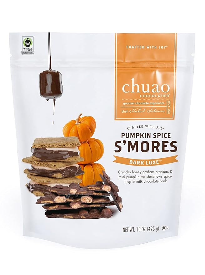 Pumpkin Spice S'mores Bark Luxe Milk Chocolate Bark by Chuao Chocolatier | Gourmet Snacking Chocolate Artisan European No Preservatives | For Gift Baskets Christmas Valentines Day Holiday Gifts | 1
