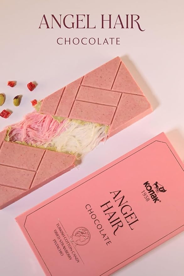 Angel Hair &amp Dubai Chocolate Gift Box – Kunafa Pistachio 200g + Chocolate Cotton Candy Bar 170g – Luxury Assorted Sweets with Strawberry &amp Pistachio – Holiday Birthday Celebration Treat (1-P