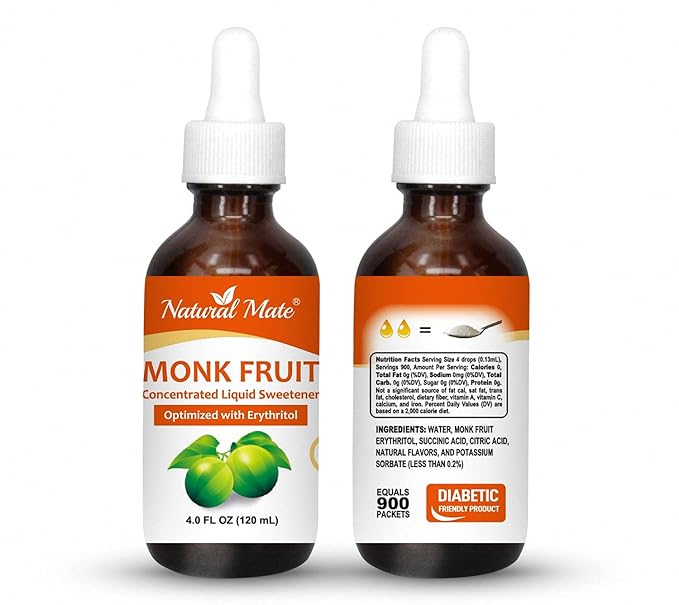 100% Monk Fruit Liquid Sweetener (Optimized with Erythritol) - 4 FL OZ (120 mL) – Glass Bottle| 1Pack)