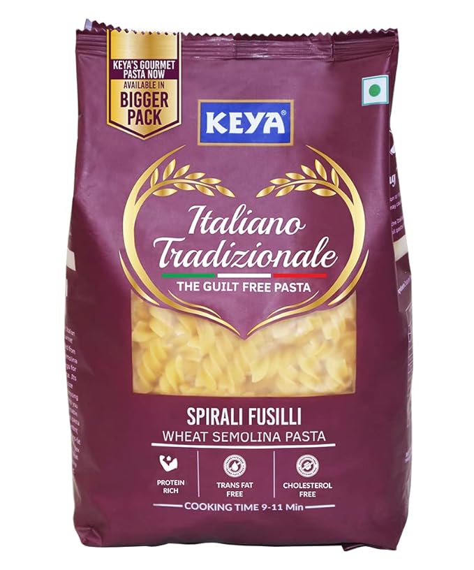 Keya Fusilli Pasta 1kg 100% Durum Wheat Pasta Vegetarian No MSG Low in Calories No Trans Fats Healthy Cooked in 10 Minutes
