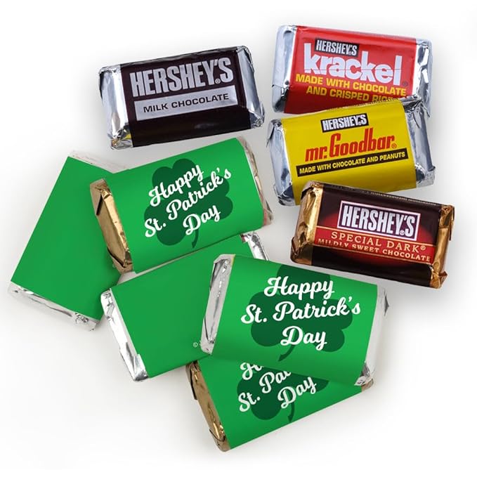 110ct St. Patrick's Day Candy Mix For Party Favors - Assorted Chocolate Miniatures Green Foiled Kisses &amp Gold Foiled Mini Peanut Butter Cups (1.62lb Bag)