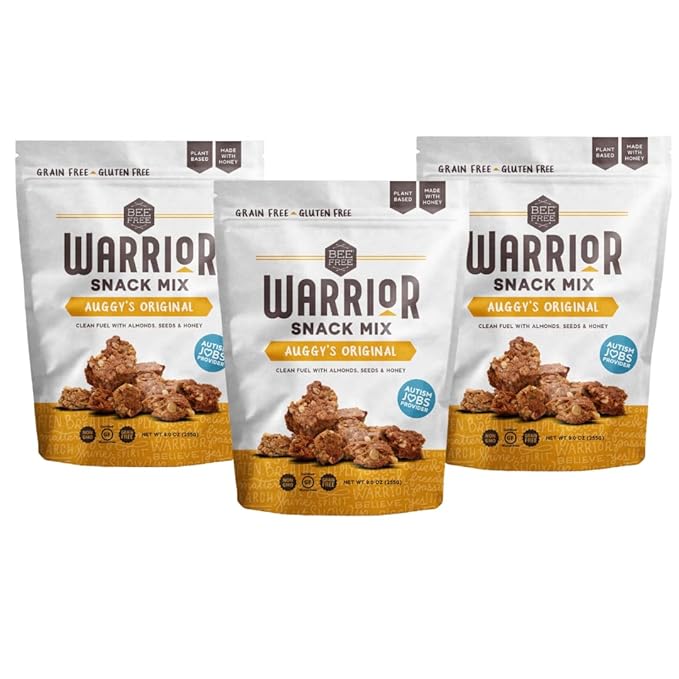 BeeFree Warrior Mix Gluten Free Granola - Chunky Granola Bites | Paleo Low Carb Grain Free Preservative Free Oat Free | Auggy’s Original Mix 9 Ounce Bags 3 Pack