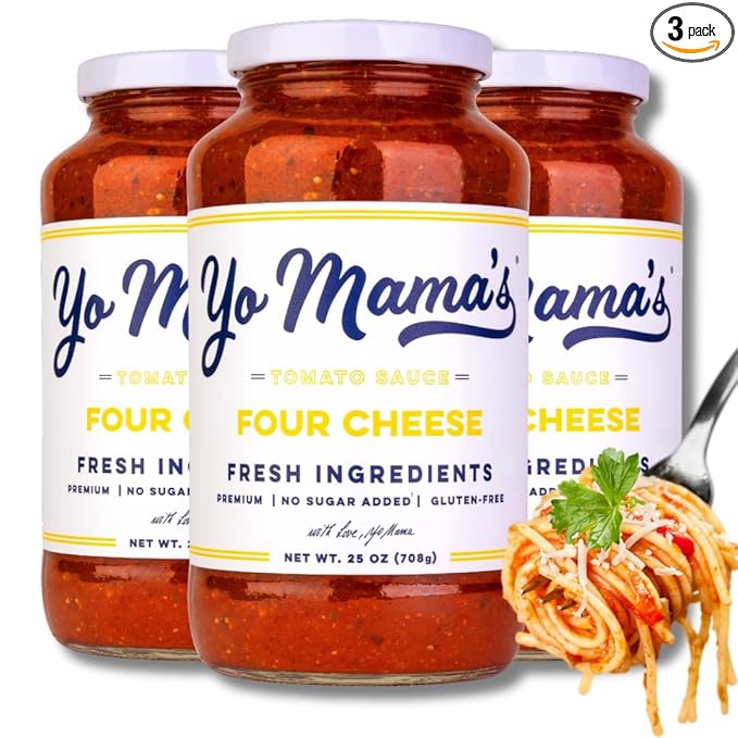 Yo Mama's Foods Low Carb Four Cheese Pasta Sauce No Sugar Added | (3) 25 Ounce Jars | Gluten Free Keto and Paleo Friendly crafted with Whole Fresh Ingredients