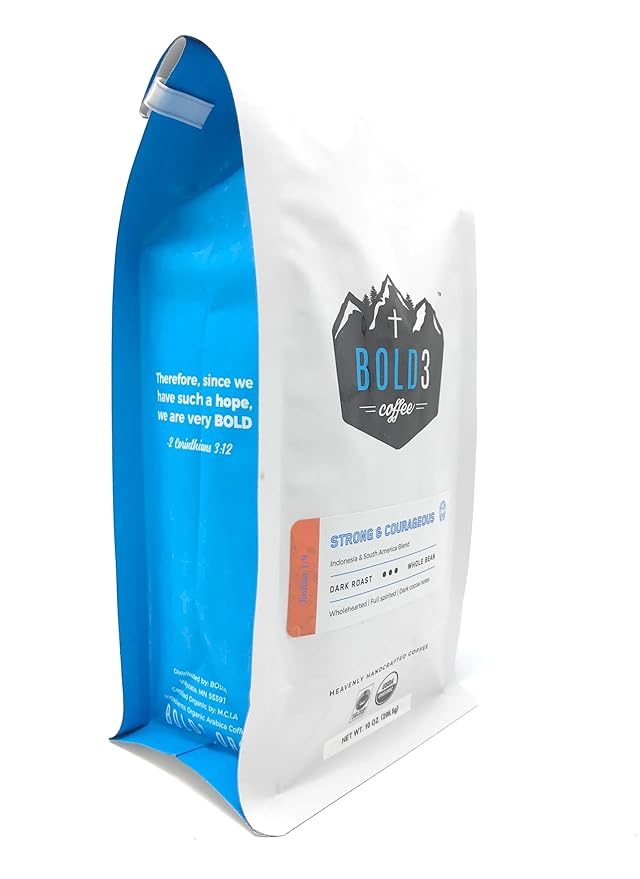 Fresh Roasted Weekly Dark Roast Whole Bean BOLD3 Coffee 10 oz Strong &amp Courageous USDA Organic &amp Fair Trade Certified