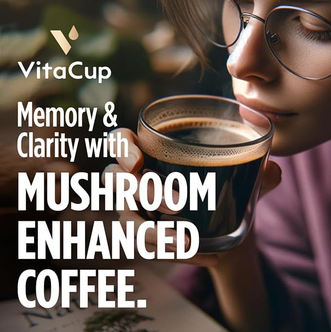 VitaCup Mushroom Coffee Instant Packets for Memory &amp Clarity Support w/Fiber Chaga Lion’s Mane D3 B Vitamins Medium Roast 100% Arabica &amp Robusta Coffee in Single Serve Sticks 72 Ct