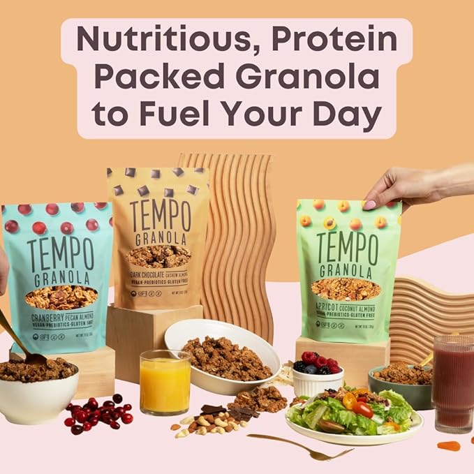 Tempo Granola Dark Chocolate Cashew Almond Loose Granola - 3 Pack of 11 oz Bags - Nutrient-Rich Gluten Free Vegan Oats High Protein Low Sugar Vegan Dairy Free Soy Free Vitamin E Prebiotics F