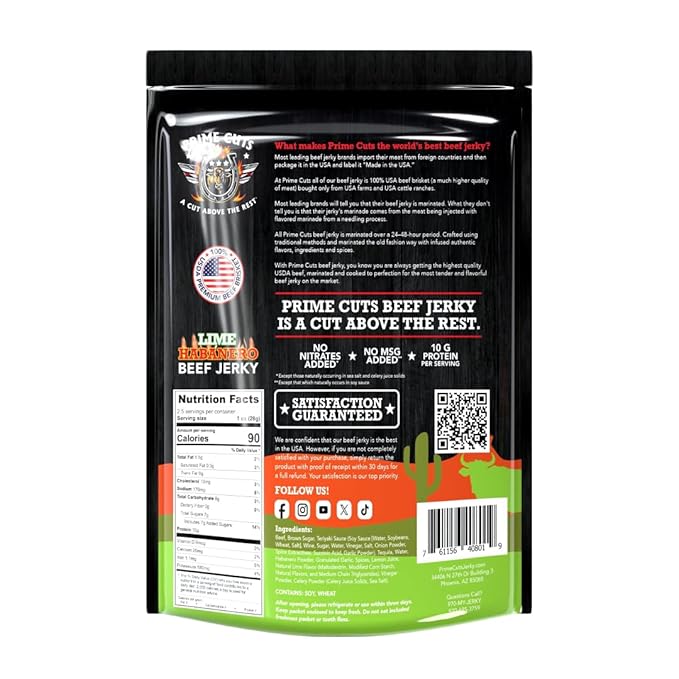 Prime Cuts Lime Habanero Beef Jerky | USDA Prime Brisket | Citrus and Fiery Heat Fusion | High-Protein Low-Carb Snack | No Artificial Preservatives | Bold Flavor Adventure | Made in the USA