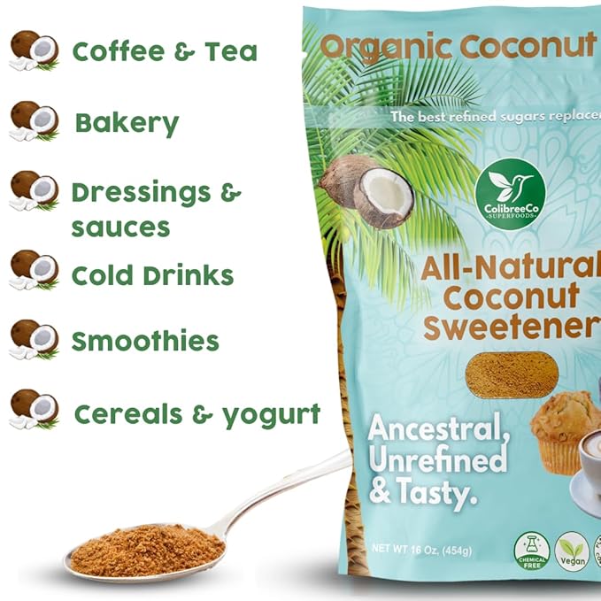 Colibreeco Organic Coconut Sugar 1 Pound (Pack of 1): Perfect for Sweetening Drinks &amp Recipes | Low Glycemic Sugar Substitute USDA Organic | Unprocessed &amp Chemical-Free | Powdered Coconut P
