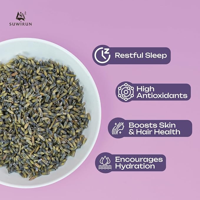Suwirun Organic Lavender Tea 25 Bags – 100% Lavender Flowers – Aromatic &amp Calming Caffeine-Free – Supports Stress Relief Relaxation &amp Better Sleep