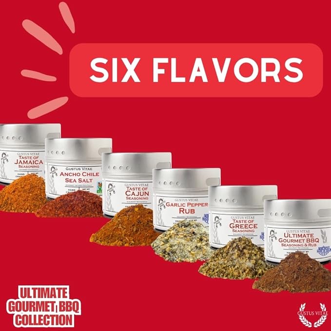 Ultimate Gourmet BBQ Seasoning Collection | Non GMO | All Natural | 6 Magnetic Tins | GLP-1 Friendly | Ultra Premium | Sustainably Sourced | Artisanal Salts &amp Spice Blends | Hand Crafted | Small B