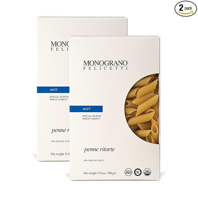 Monograno Felicetti Matt Penne Ritorte Pasta Italian Organic Non-GMO 17.6oz (500g) 2 Pack