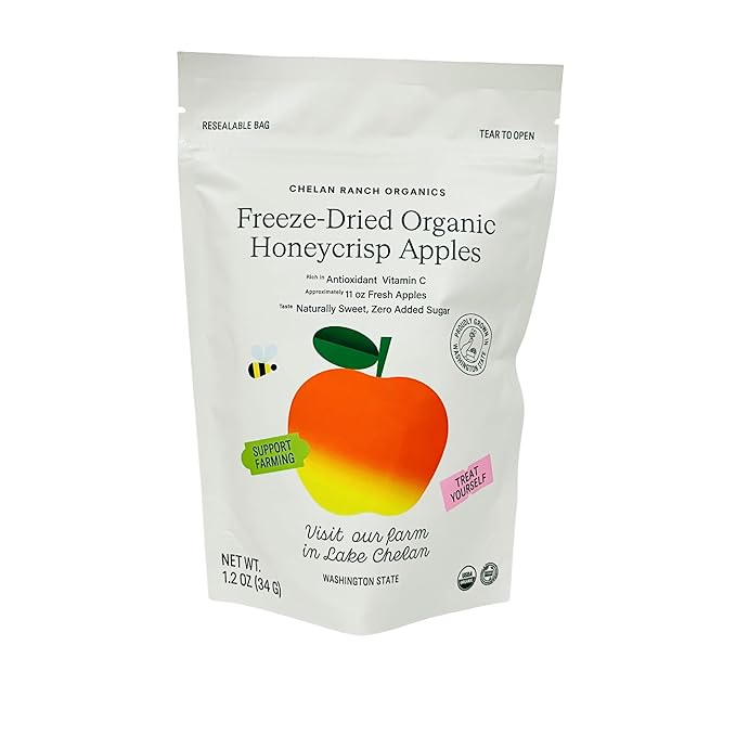 Chelan Ranch Organics Freeze-Dried Organic Fruit Variety Pack Cherries Honeycrisp Apples Blueberries Zero Added Sugar Non-GMO &amp Vegan Net Wt 18.8 Ounce (12-Pack)