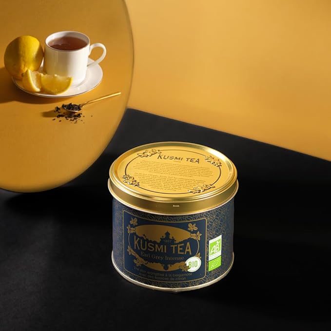 Kusmi Tea - Earl Grey Intense - Organic Earl Grey Black Tea - Features Bolder Bergamot &amp Tangy Lemon - Strong Robust Caffeinated Tea - Loose Leaves - Tin Box of 3.5 oz
