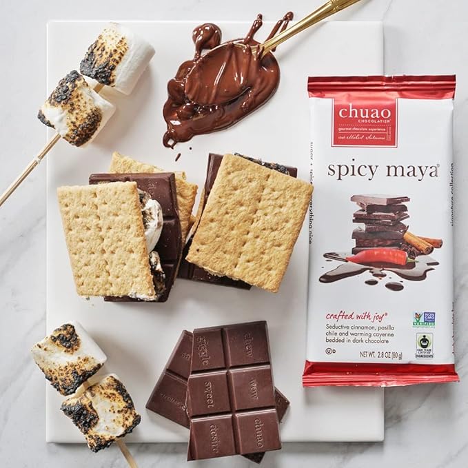 Chuao Chocolatier Spicy Maya Gourmet Dark Chocolate Bars | Cinnamon Cayenne No Preservatives | For Gift Baskets Christmas Valentines Birthday Care Package | 12 Pack
