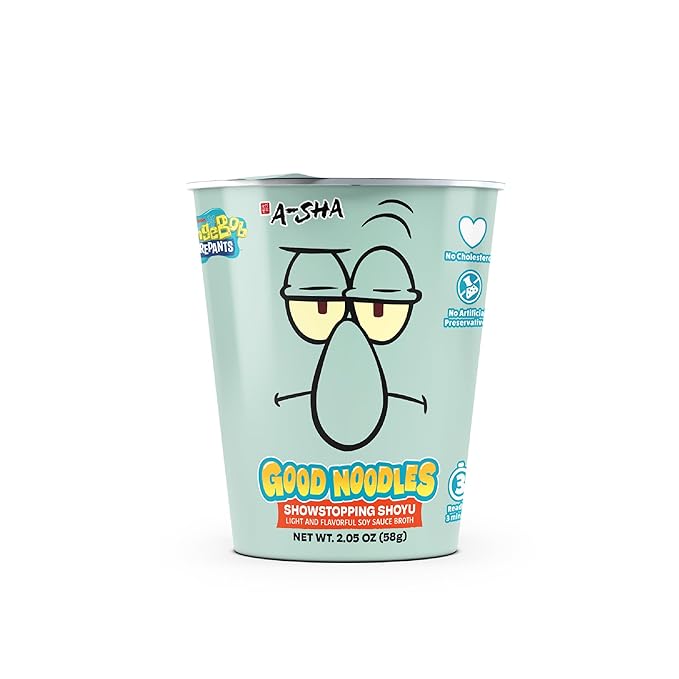 A-Sha &amp SpongeBob Squarepants Good Noodles (6 Pack) | Squidward Showstopping Shoyu Flavor | Better For You Microwaveable Ramen Soup Mix