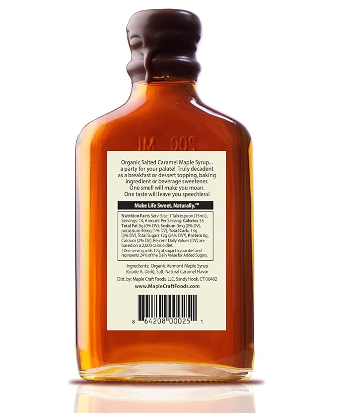 Salted Caramel Maple Craft Syrup | Delicious All Natural Topping Sweetener &amp Ingredient | Enjoyed By All Ages | Great Gift Item | 6.8oz. (200mL) (Pack of 2)