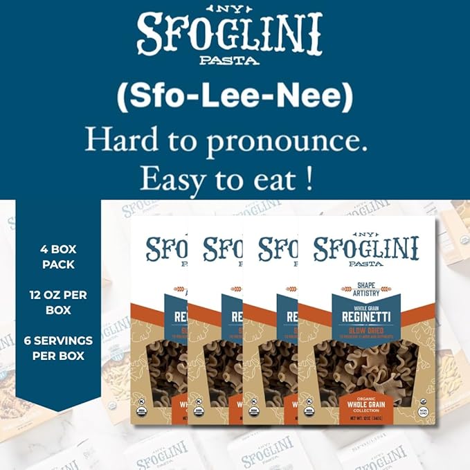 Sfoglini Organic Whole Grain Pasta Reginetti (4-Pack 12oz Each)