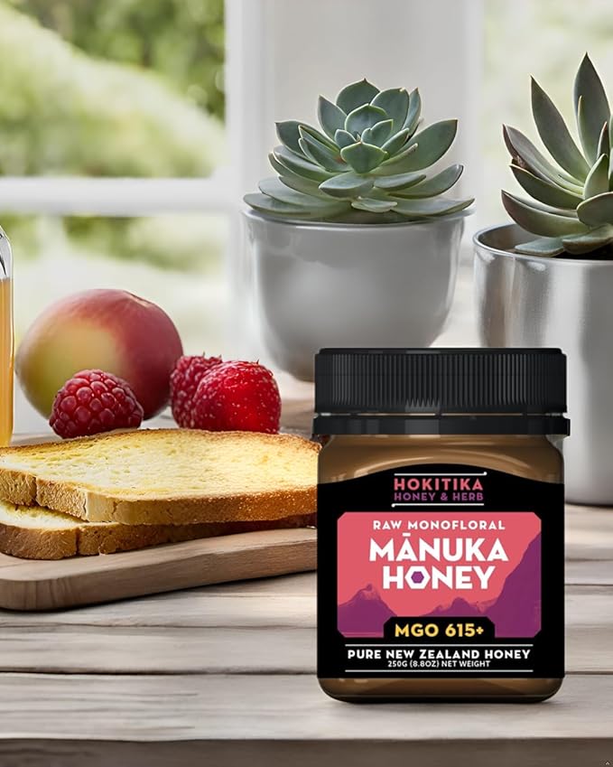 Hokitika Honey &amp Herb Raw Manuka Honey MGO 615+ from New Zealand. 100% Pure High Strength Medical Grade Non-GMO Monofloral Manuka flower honey. 8.8oz (250g)