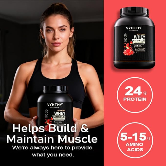 Watermelon Flavored Whey Protein Powder24g Protein per Serving Fast-Absorbing Concentrated whey Protein Low Sugar Gluten-Free Natural Flavor 2 lbs/32 oz.