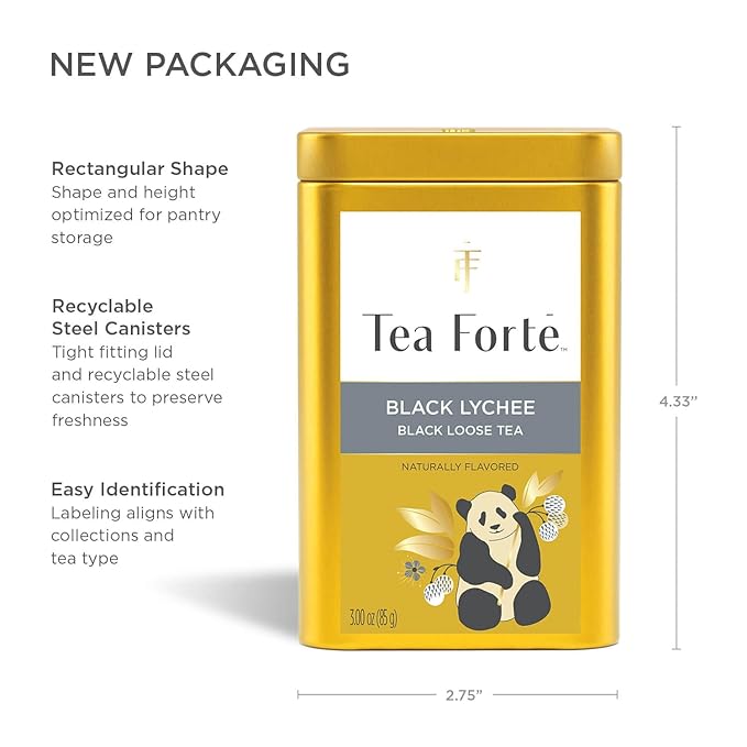 Tea Forte Black Lychee Premium Loose Leaf Caffeinated Black Tea Blend Blend Canister Makes 35-50 Cups