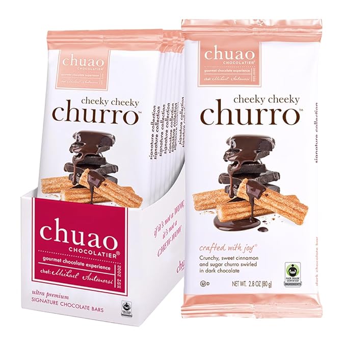 Chuao Chocolatier Cheeky Cheeky Churro Dark Chocolate Gourmet Bars | For Gift Baskets Birthday Thank You Care Package | 12 Pack 2.8 oz Each