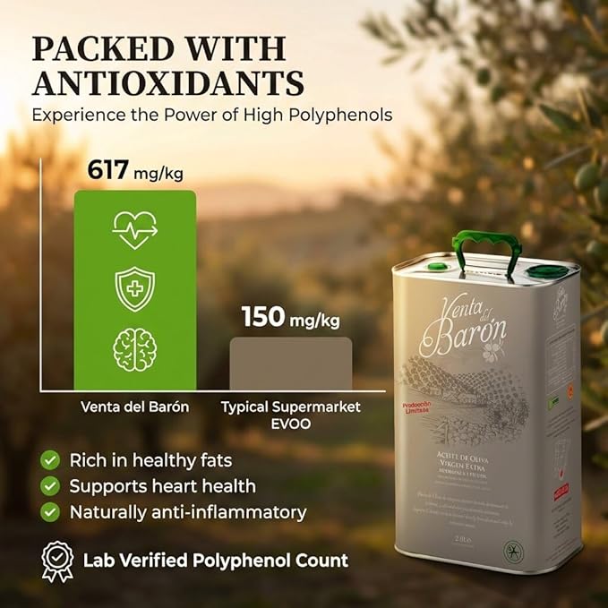 Venta del Barón - Voted World's Best Olive Oil - Extra Virgin Cold Pressed - High in Polyphenols - 84.5 fl oz (2.5 ltr) Tin