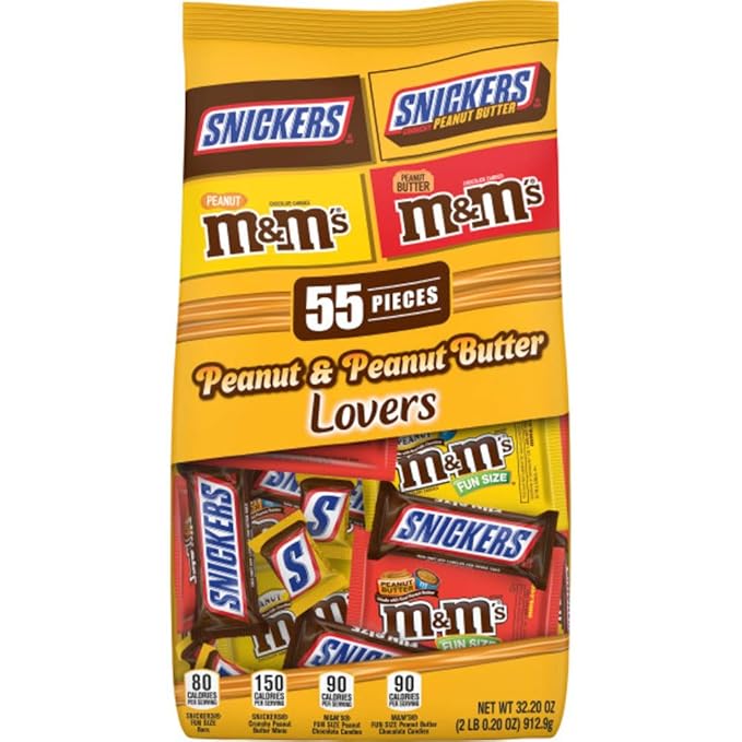SNICKERS &amp M&ampM'S Peanut &amp Peanut Butter Lovers Fun Size Chocolate Candy Variety Mix 32.2-Ounce 55-Piece Bag