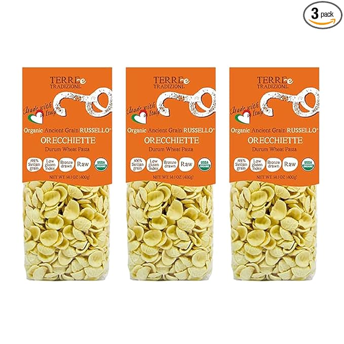 TERRE E TRADIZIONI Organic Italian ORECHIETTE Pasta Semiwhole Wheat Durum Semolina Pasta Sicilian Ancient Grain Rusello Organic Orecchiette Pasta Vegan Pasta Imported from Italy (3 Packs)
