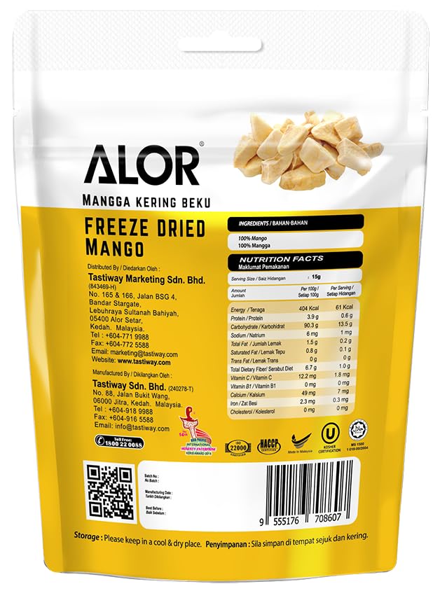 ALOR 100% Natural Dried Mango Slices – Unsweetened No Sugar Added Pure Fruit Snack – Crunchy Crispy &amp Gluten-Free – Healthy Dehydrated (15 Grams x 8 Packs - Mango)