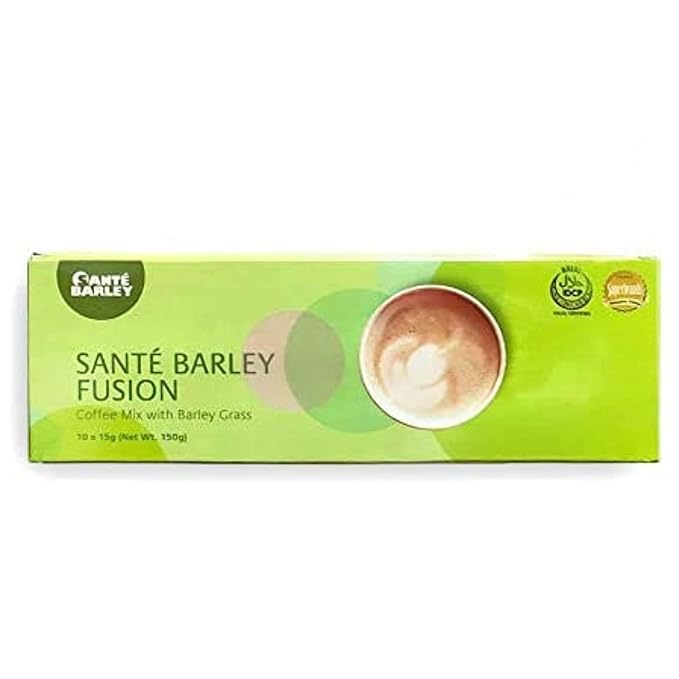 Sante Barley Fusion - A Blend of 100% Young Organic Barley from New Zealand &amp flavorful Robusta Coffee - 10 Sachets per Box!