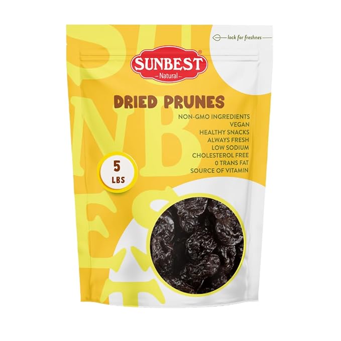 Sunbest Natural Dried Pitted Prunes 5 lbs – Unsweetened Jumbo Dried Plums – Juicy Healthy Snack Rich in Fiber &amp Potassium for Digestive Health (80oz)
