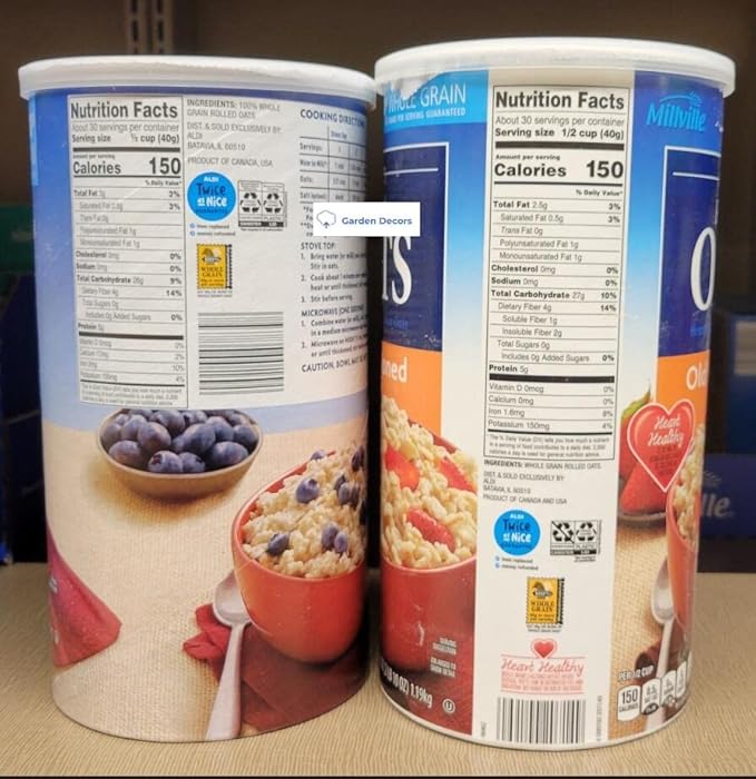 Millville Rolled Oats Hearty 100% Whole Grain Oats Quick Cook &amp Old Fashioned 42oz 1.19kg (Two Tubes)