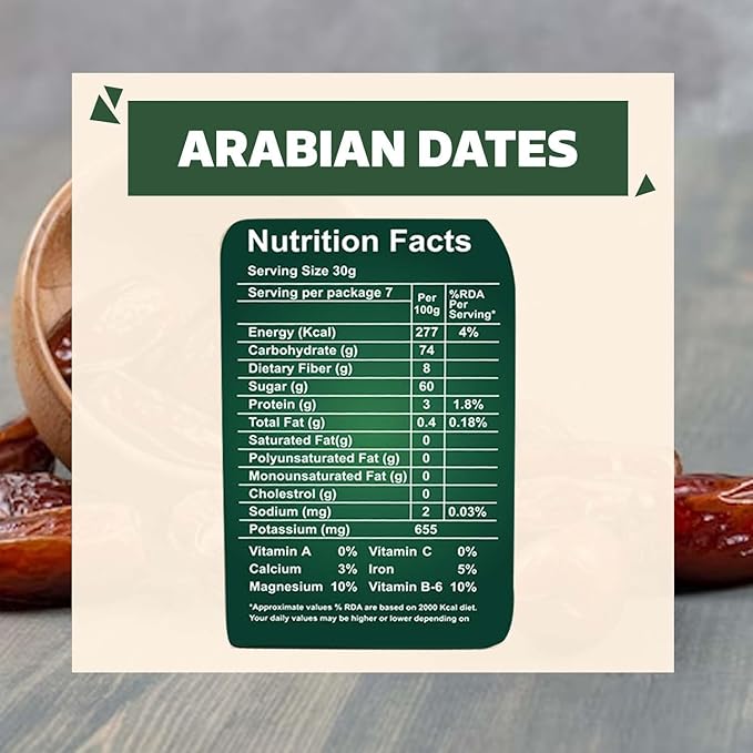 Generic Premium Arabian Dates Soft And Chewy Texture Khajur | Khajoor | No Preservatives | No Added Sugar | Rich in Iron Fibre &amp Vitamins -500 gm