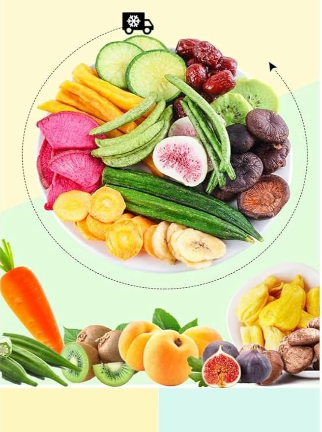 Instant Dried Vegetables and Fruits Chips 8.8 ounce/can 10 Types of Instant Dried Fruits and Vegetables Chips Mixed FruitsOkra Yellow Peach Figpurple Potato Fruit SnacksVegan (6 Cans)