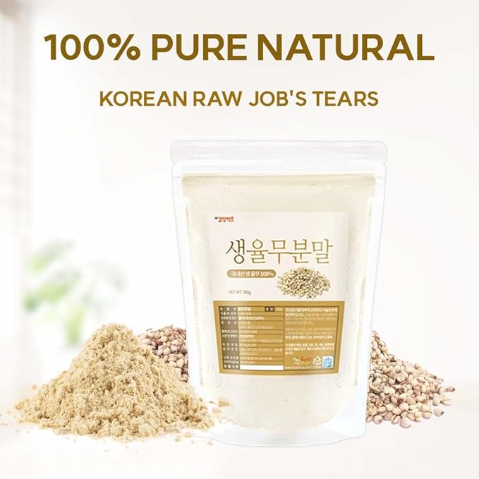 Korean Job's Tears Powder – 100% Roasted or Raw Yulmu from Korea Finely Ground No Additives Plant-Based Ingredient for Smoothies Porridge and Cooking 생율무가루 (10.6 oz (300g) Raw Job's Tears)