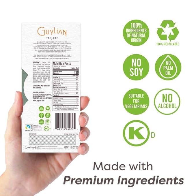 Easter Chocolate Candy Milk Chocolate Salted Caramel Bar by GuyLian 3.53oz Premium Belgian Gourmet Chocolate Easter Basket Stuffers for Adults Gifts (12 bars)