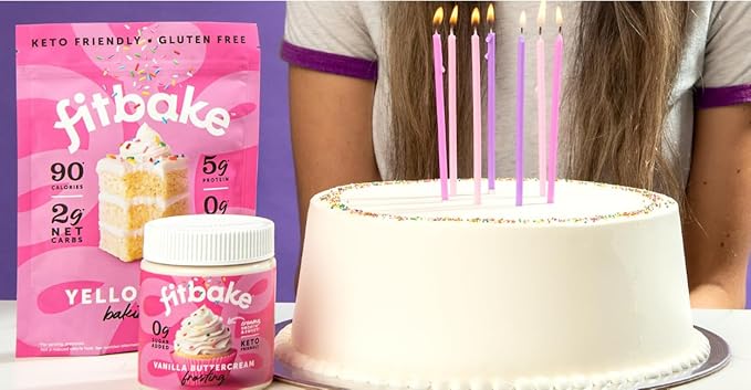 FitBake Yellow Cake Baking Mix and Vanilla Frosting Bundle | 2 Cake Mixes and 2 Frosting | 0g to 2g Net Carbs Per Serving | Keto Friendly Low Carb Food | Gluten Free Desserts | No Added Sugar