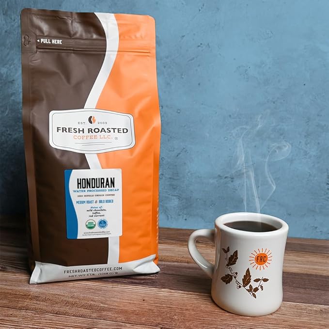 Fresh Roasted Coffee Organic Honduran Water-Processed Decaf | USDA Organic 100% Single Origin Kosher | Medium Roast 5 lb (80 oz) Ground