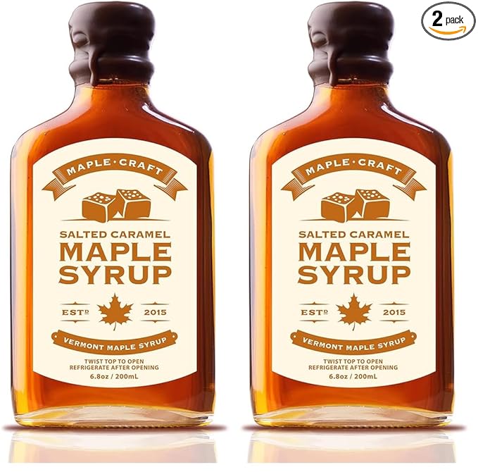 Salted Caramel Maple Craft Syrup | Delicious All Natural Topping Sweetener &amp Ingredient | Enjoyed By All Ages | Great Gift Item | 6.8oz. (200mL) (Pack of 2)