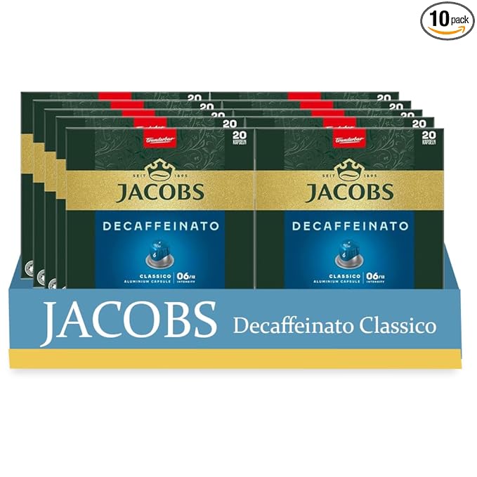 Jacobs Decaffeinato Classico 10x20 CAPSULES Coffee Capsules Compatible with (052 USD/1 CAP)
