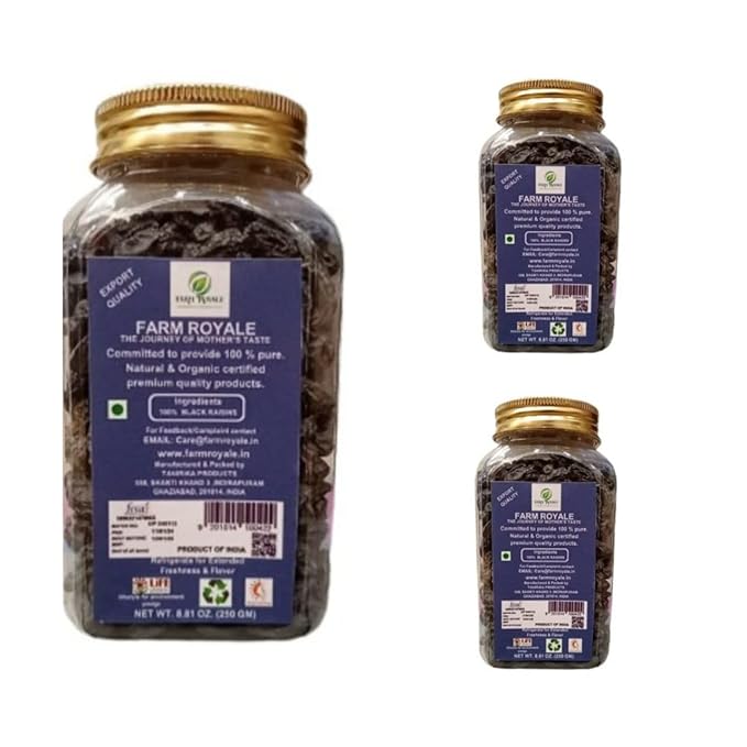 Farm Royale Black Raisins -1+1+1 Combo||(250gm +250gm+ 250gm)||100% Pure and Natural||Shudh||Handpicked Material||Export quality