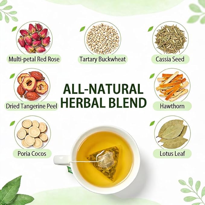 ZLYING Herbal Cleanse Tea Organic Oil Reducing Tea Traditional Formula with Cassia Seed Winter Melon Lotus Leaf Poria Green Tea for Wellness 20 Tea Bags and a cup