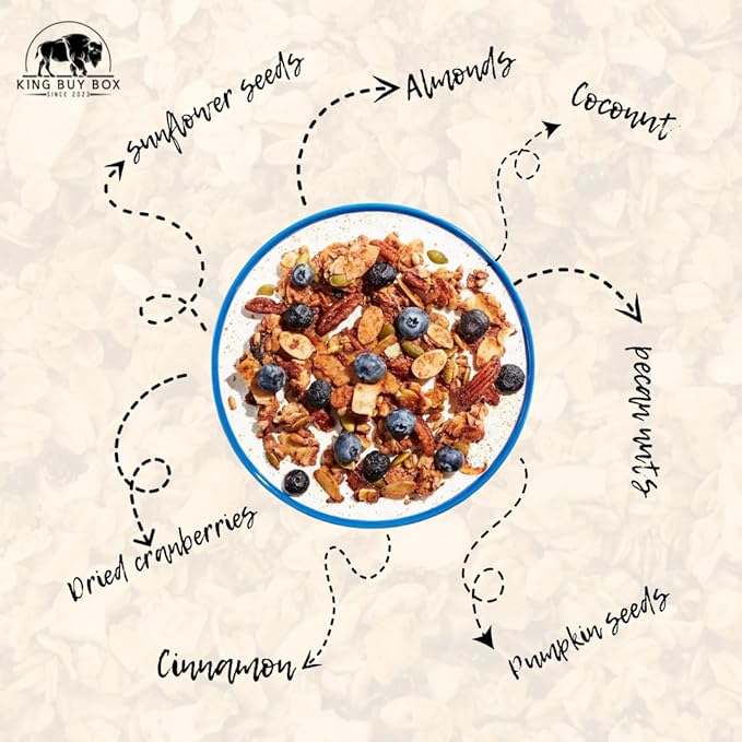 KING BUY BOX 1 PCS cup Bundle with Nut Granola Cereal Blueberry Cinnamon No Sugar Added Keto Gluten Free 22 oz. 1 Count. compatible with Nut trail