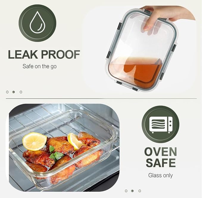 KOMUEE 10 Packs 30 oz Glass Meal Prep ContainersGlass Food Storage Containers with LidsAirtight Lunch Bento BoxesMicrowaveFreezer and DishwasherGray
