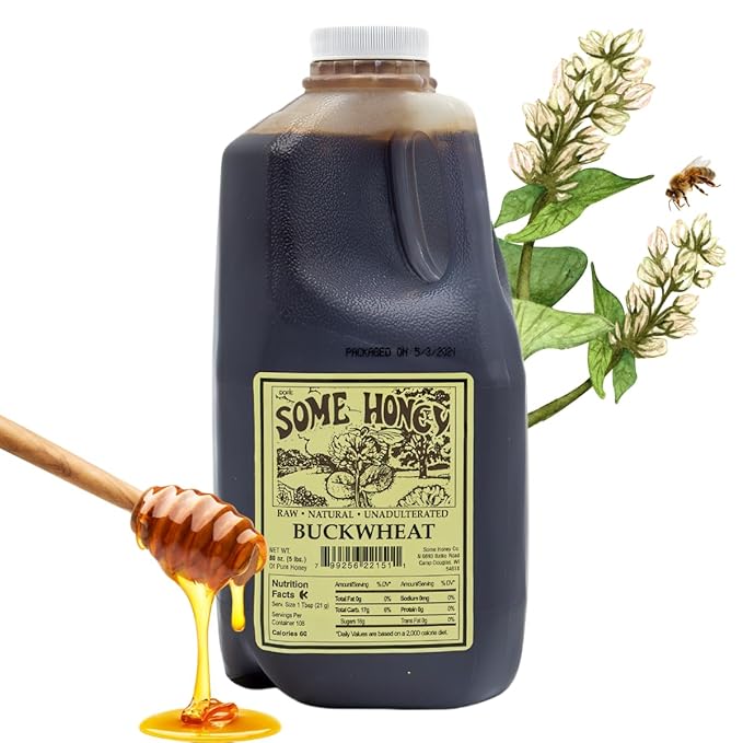 Some Honey Raw &amp Unfiltered Buckwheat Honey – 100% Pure U.S. Honey – USDA Grade A – All-Natural – 80 oz